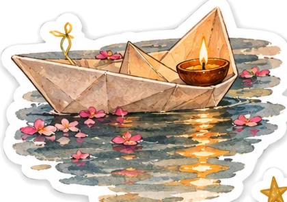 Paper boat with diya sticker
