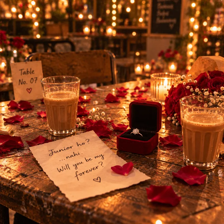 Two chai glasses, a ring and a note