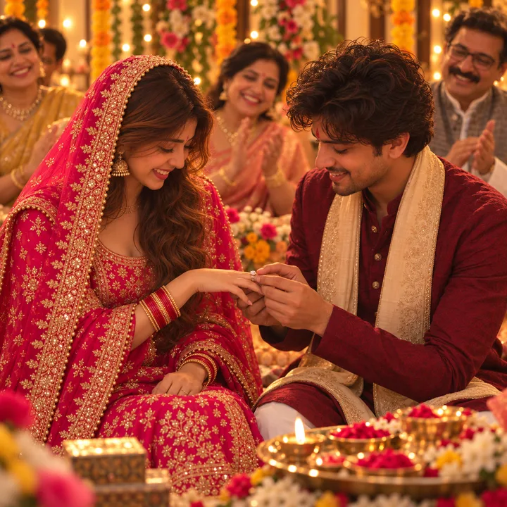 Saurabh putting the ring on Tara
